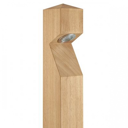 Collingwood Lighting BL01PIB40 Iroko Wood Pointed LED Bollard With Single Cool White (4000K) LED & Base Cable Entry IP65 1W 95Lm Length: 95mm | Width: 95mm | Height: 1000mm