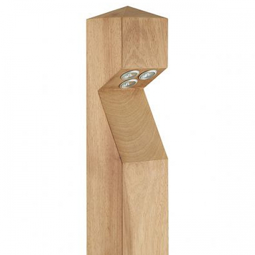 Collingwood Lighting BL03PIB40 Iroko Wood Pointed Surface Mounting LED Bollard With Triple Cool White (4000K) LED & Base Cable Entry IP65 5W 246Lm Length: 95mm | Width: 95mm | Height: 1000mm