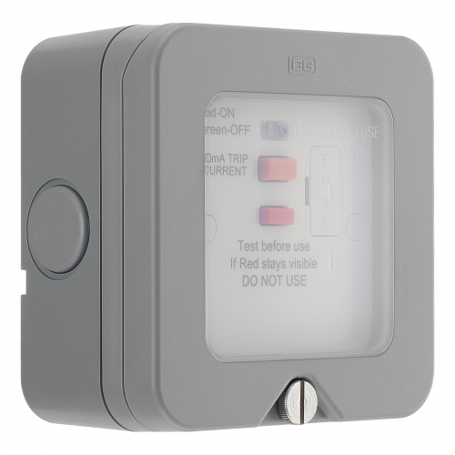 BG Electrical WP55ARCD Nexus Storm Grey Latching (Passive) RCD Unswitched Fused Connection Unit With Weatherproof Enclosure IP66 13A 30mA