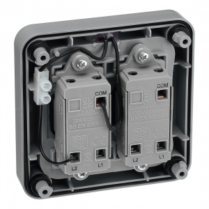 BG Electrical WP42 Nexus Storm Grey 2 Gang 2 Way Single Pole Switch With Neon & Weatherproof Enclosure IP66 20Ax