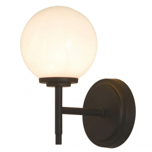 Forum Lighting SPA-31306-MBLK Porto Matt Black Wall Light With Globe Opal Glass Shade - Requires Lamp IP44 3W LED G9 240V