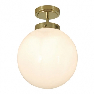 Forum Lighting SPA-31309-BRS Porto Brass 250mm Diameter Semi-Flush Ceiling Light With Globe Opal Shade - Requires Lamp IP44 10W LED GLS ES 240V Dia Ø: 250mm | Proj: 340mm