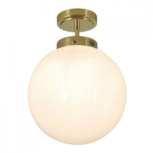 Forum Lighting SPA-31309-BRS Porto Brass 250mm Diameter Semi-Flush Ceiling Light With Globe Opal Shade - Requires Lamp IP44 10W LED GLS ES 240V Dia Ø: 250mm | Proj: 340mm