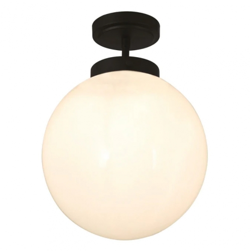 Forum Lighting SPA-31309-MBLK Porto Matt Black 250mm Diameter Semi-Flush Ceiling Light With Globe Opal Shade - Requires Lamp IP44 10W LED GLS ES 240V Dia Ø: 250mm | Proj: 340mm