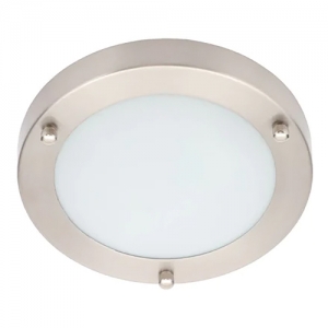Forum Lighting SPA-34046-SNIC Delphi Satin Nickel 180mm Diameter Flush LED Ceiling Light With Opal Diffuser & Cool White LEDs IP44 12W 600Lm 240V