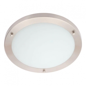 Forum Lighting SPA-34047-SNIC Delphi Satin Nickel 310mm Diameter Flush LED Ceiling Light With Opal Diffuser & Cool White LEDs IP44 18W 900Lm 240V
