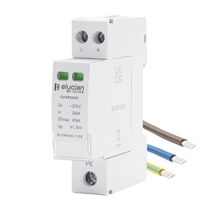 Scolmore CU1SPD275T Elucian 1 Module 275V 40KA DIN Rail Mounting Type 2 SPD With Earth + Neutral + Live Tails