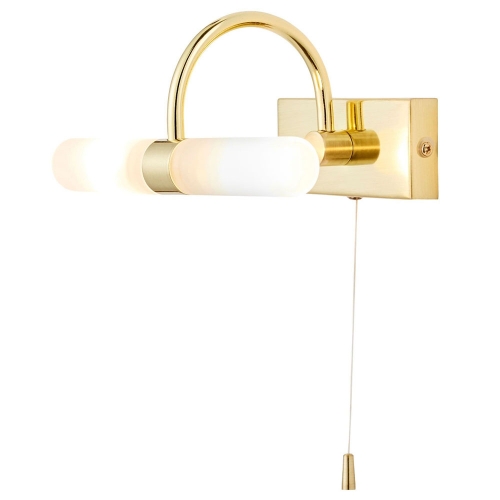 Forum Lighting SPA-6888.014-SBRS Corvus Satin Brass 2-Light Tubular Bathroom Wall Light With Opal Shades & Pullswitch - Requires Lamps IP44 2 x 3W LED G9 240V