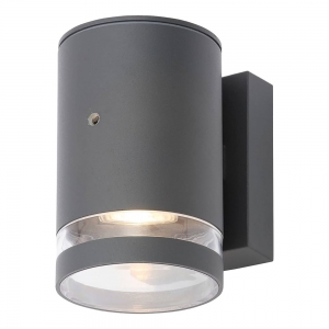 Forum Lighting ZN-34043-ANTH Lens Anthracite Tubular Security Down Wall Light With Photocell & Clear Glass Diffuser - Requires Lamp IP44 7W GU10 LED 240V