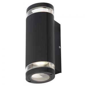 Forum Lighting ZN-35594-BLK Helix Black Ridged Tubular Up/Down Wall Light With Clear Glass Diffuser - Requires Lamps IP44 2x7W GU10 LED 240V