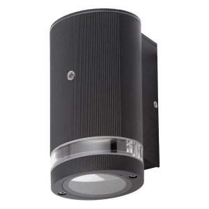 Forum Lighting ZN-35686-BLK Helix Black Ridged Tubular Security Down Wall Light With Photocell & Clear Glass Diffuser - Requires Lamp IP44 7W GU10 LED 240V