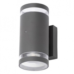 Forum Lighting ZN-34042-ANTH Lens Anthracite Tubular Security Up/Down Wall Light With Photocell & Clear Glass Diffuser - Requires Lamp IP44 2 x 7W GU10 LED 240V