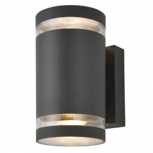 Zinc Lighting  ZN-29189-ATR Lens Anthracite Grey Aluminium Round Up/Down GU10 Wall Light With Clear Glass Diffusers - Requires Lamps IP44 2x 35W GU10