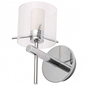 Spa SPA-31725-CHR Gene Chrome Single Bathroom Wall Light With Opal Glass Shade Inside Larger Clear Glass Cylindrical Shade, Arm & Mounting Plate