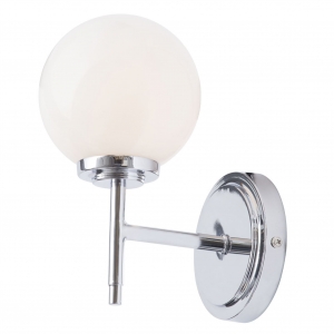 Forum Lighting SPA-31306-CHR Porto Chrome Single Bathroom Wall Light With Globe Shaped Opal Glass Shade + Extending Arm & Mounting Plate - Requires Lamp 3W LED