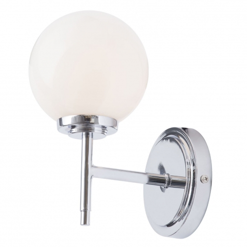 Forum Lighting SPA-31306-CHR Porto Chrome Single Bathroom Wall Light With Globe Shaped Opal Glass Shade + Extending Arm & Mounting Plate - Requires Lamp 3W LED