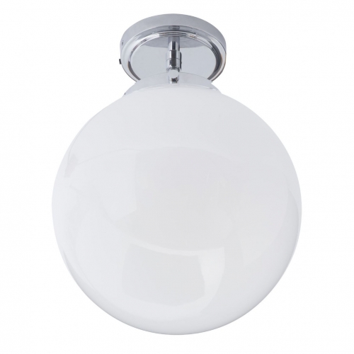 Forum Lighting SPA-31309-CHR Porto Chrome Semi-Flush Single Light Bathroom Ceiling Light With Opal Glass Shade + Extending Arm & Round Mounting Plate