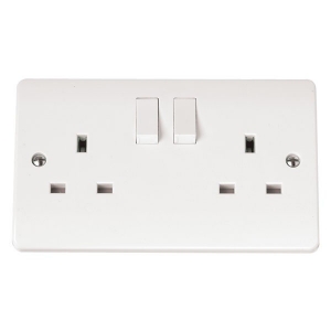 Click CMA036 Mode White Moulded 2 Gang Double Pole Switched Socket 13A