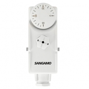 Sangamo CHOICECSTAT Choice White Cylinder Thermostat With Cylinder Strap + Hooks & Pipe Mounting Attachment 0°C - 90°C 16(4)A 230V