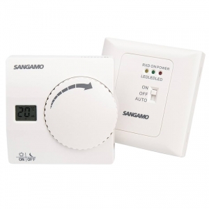Sangamo CHOICERSTAT3RF Choice White Wireless LCD Digital Room Thermostat + Receiver With 30m Range, Pre-Set Temperature Modes & Frost Protection 5°C - 30°C 16A 250V