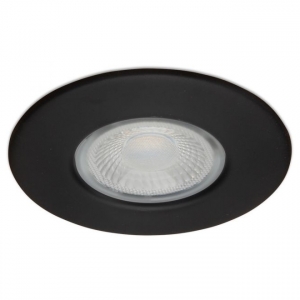 Collingwood Lighting DLT388BLK5530 H2 Lite Matt Black Steel Dimmable Round Fixed LED Fire-Rated Downlight With Warm White 3000K LEDs & Easy-Fit Connector IP65 4.3W 460Lm 240V Dia Ø: 90mm | Recess Depth: 46mm | Cut-Out Ø: 64-72mm