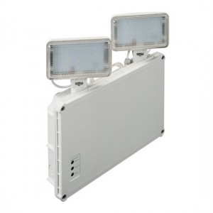 Collingwood Lighting EMTW400S Salvus White Polycarbonate Non-Maintained Emergency Twin-Spot With 2 x Spotlight Heads, Daylight White  6500K LEDs & Lithium Battery IP65 4.8W 400Lm 240V