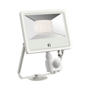Collingwood Lighting FL02WPCS White Aluminium CCT LED Security Floodlight With 3 Colour Selectable LEDs, PIR & Mounting Bracket IP65 20W 2200-2400Lm 240V