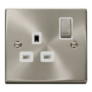 Click VPSC535WH Deco Satin Chrome 1 Gang 13A DP Switchsocket With Ingot Switch & White Inserts