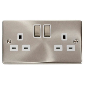 Click VPSC536WH Deco Satin Chrome 2 Gang 13A DP Switchsocket With Ingot Switches & White Inserts