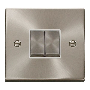 Click VPSC412WH Deco Satin Chrome 2 Gang 2 Way 10Ax Plateswitch With Ingot Switches & White Inserts