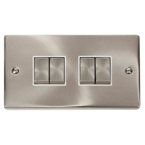 Click VPSC414WH Deco Satin Chrome 4 Gang 2 Way 10Ax Plateswitch With Ingot Switches & White Inserts