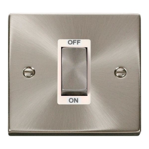 Click VPSC500WH Deco Satin Chrome 45A DP Switch With Ingot Switch & White Inserts