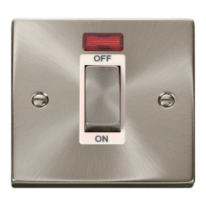Click VPSC501WH Deco Satin Chrome 45A DP Switch With Neon, Ingot Switch & White Inserts
