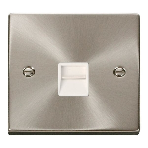Click VPSC120WH Deco Satin Chrome Single Master Telephone Outlet With White Inserts