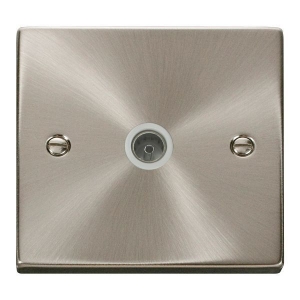 Click VPSC065WH Deco Satin Chrome Single Non-Isolated TV/Co-Axial Outlet With White Inserts