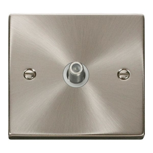 Click VPSC156WH Deco Satin Chrome Single Non-Isolated F-Type Satellite Outlet With White Inserts