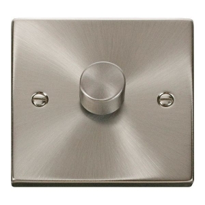 Click VPSC161 Deco Satin Chrome 1 Gang 2 Way 100W Dimmer Switch (Trailing Edge) for LED Lamps