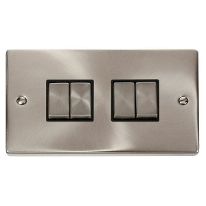 Click VPSC414BK Deco Satin Chrome 4 Gang 2 Way 10Ax Plateswitch With Ingot Switches & Black Inserts
