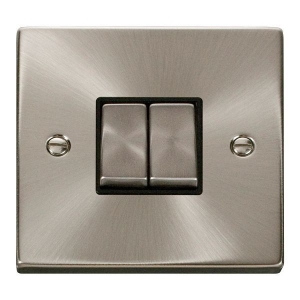 Click VPSC412BK Deco Satin Chrome 2 Gang 2 Way 10Ax Plateswitch With Ingot Switches & Black Inserts