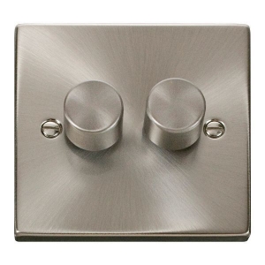 Click VPSC162 Deco Satin Chrome 2 Gang 2 Way 100W Dimmer Switch (Trailing Edge) for LED Lamps