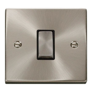 Click VPSC425BK Deco Satin Chrome 1 Gang Intermediate 10Ax Plateswitch With Ingot Switch & Black Inserts Click VPSC425BK Deco Satin Chrome 1 Gang Intermediate 10Ax Plateswitch With Ingot Switch & Black Inserts