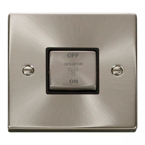 Click VPSC520BK Deco Satin Chrome 1 Gang 10Ax TP Fan Isolator Switch With Ingot Switch & Black Inserts