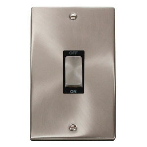 Click VPSC502BK Deco Satin Chrome 45A DP Switch With Ingot Switch & Black Inserts On Large Vertical Plate