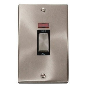 Click VPSC503BK Deco Satin Chrome 45A DP Switch With Neon, Ingot Switch & Black Inserts On Large Vertical Plate