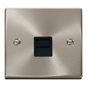 Click VPSC120BK Deco Satin Chrome Single Master Telephone Outlet With Black Inserts