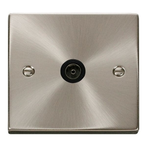 Click VPSC065BK Deco Satin Chrome Single Non-Isolated TV/Co-Axial Outlet With Black Inserts