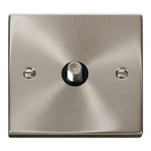 Click VPSC156BK Deco Satin Chrome Single Non-Isolated F-Type Satellite Outlet With Black Inserts
