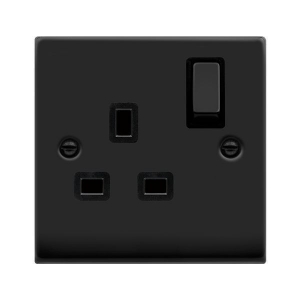 Click VPMB535BK Deco Matt Black 1 Gang 13A DP Switchsocket With Ingot Switch & Black Inserts