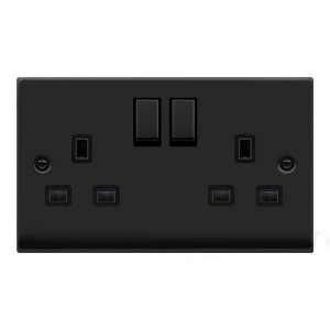 Click VPMB536BK Deco Matt Black 2 Gang 13A DP Switchsocket With Ingot Switches & Black Inserts