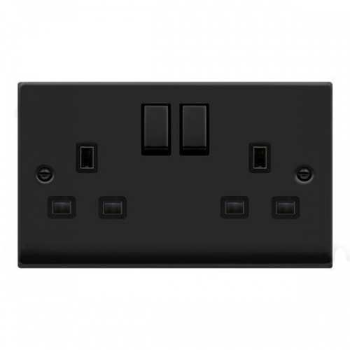 Click VPMB536BK Deco Matt Black 2 Gang 13A DP Switchsocket With Ingot Switches & Black Inserts